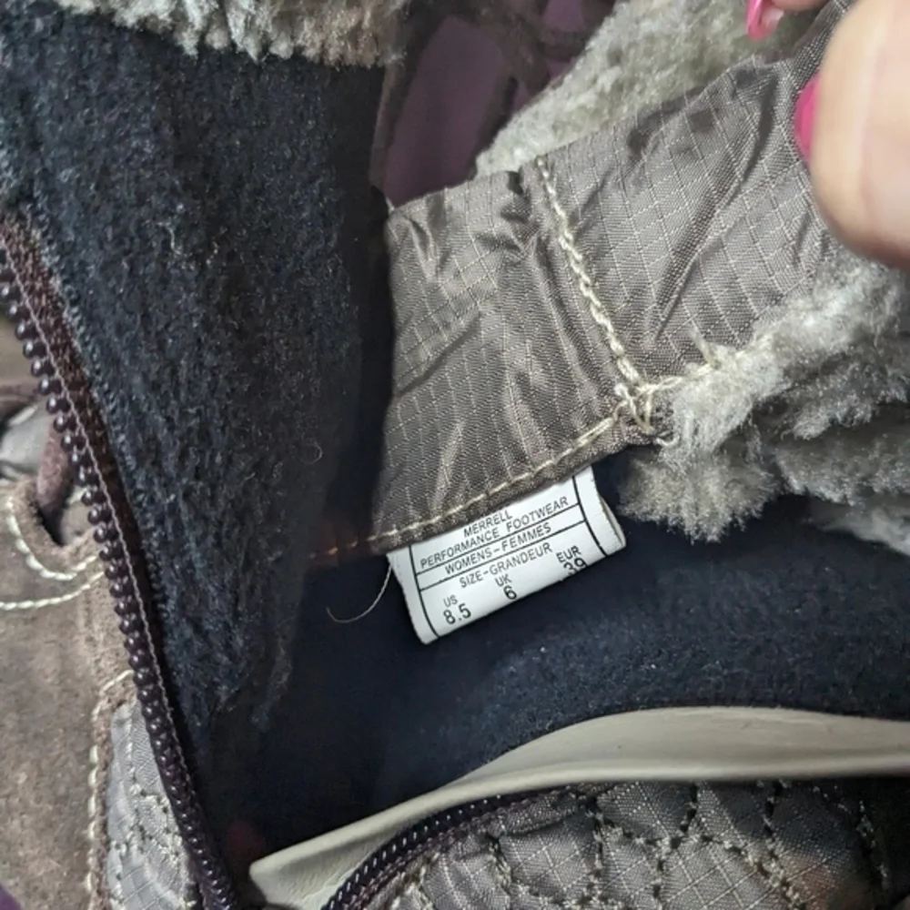 MERRELL 8.5 Leather‎ Lace-Up Side Zip-Up Brown Winter Boots